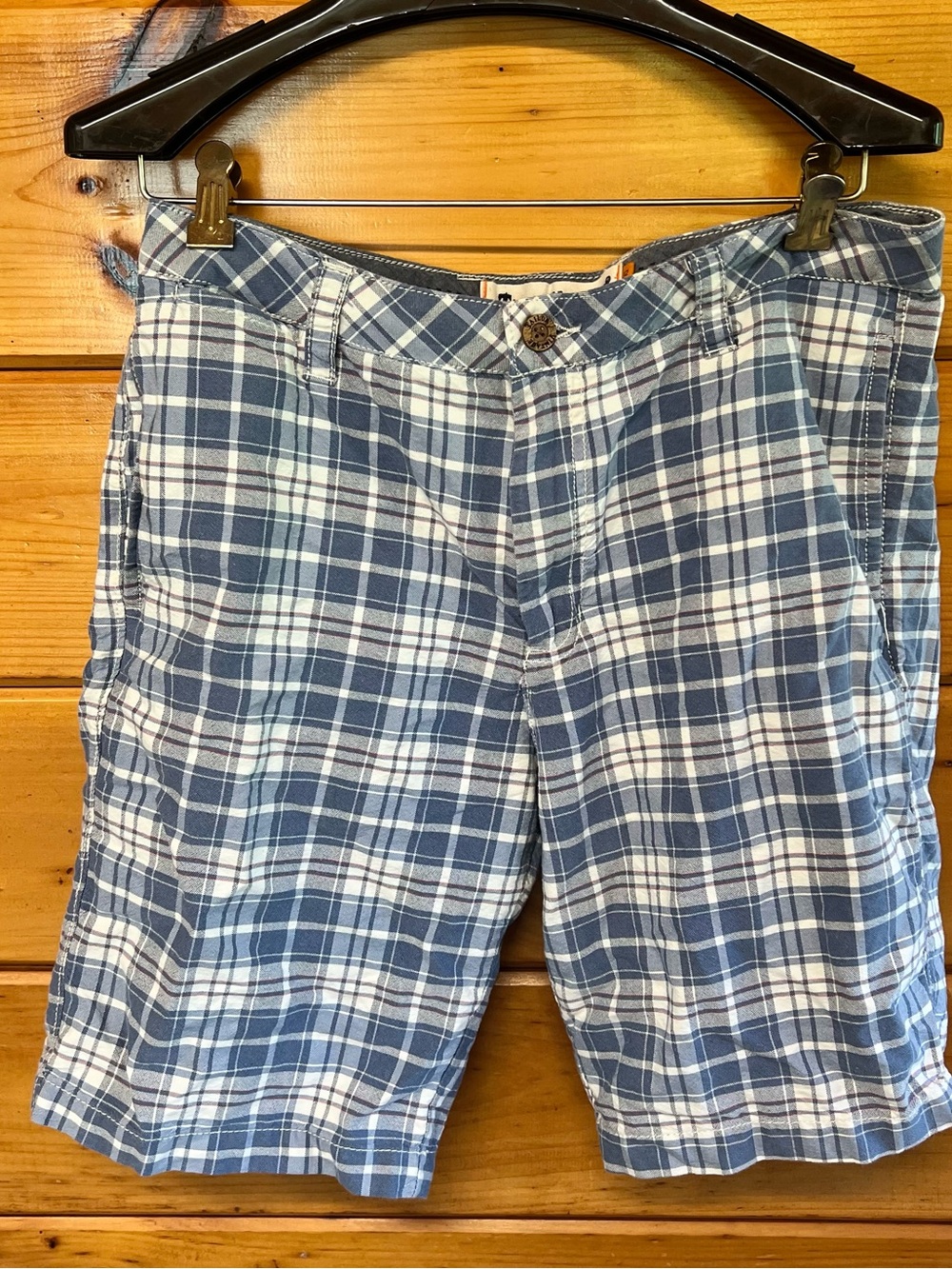 Tailor Vintage Blue and White Plaid Flat Front Mens Shorts 32 Cotton